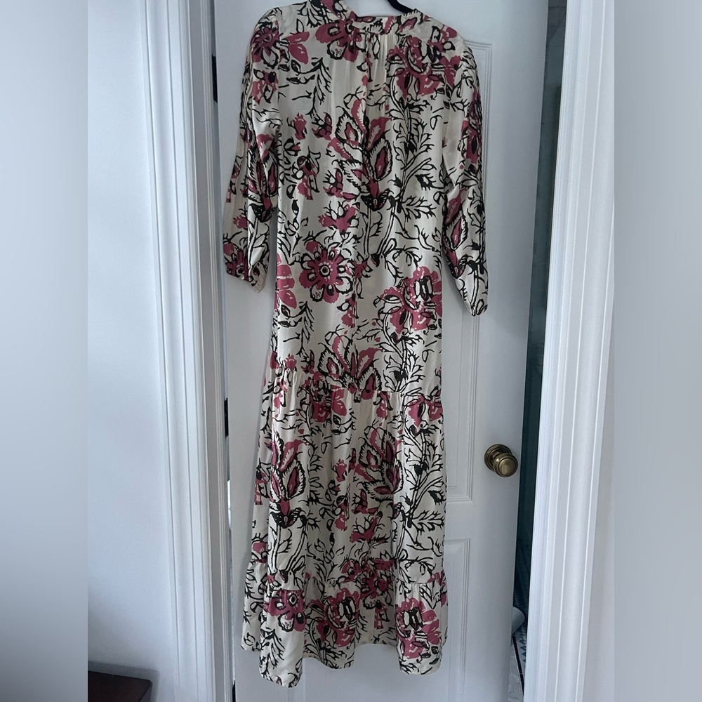 Apiece Apart Silk Floral Midi Dress Size 6 Boho 3/4 Sleeve Abstract Art  $695 - Picture 4 of 7